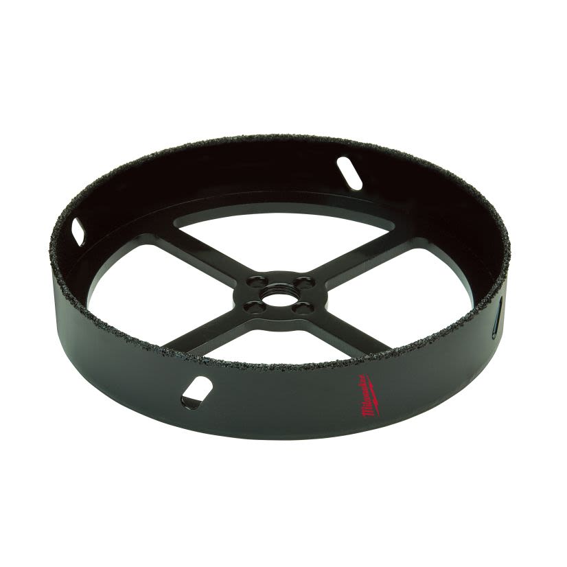 Milwaukee 49-56-0305 Continuous Grit Edge Recessed Lighting Hole Saw, 6-3/8 in Dia, 1 in D Cutting, Carbide Cutting Edge, 5/8-18 Arbor